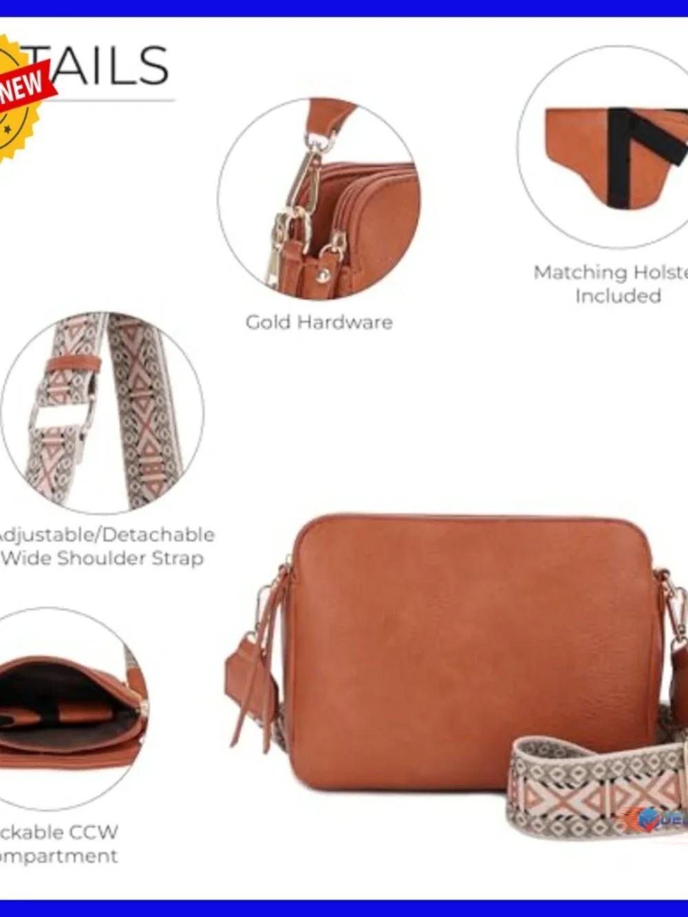 Lightweight Medium Crossbody Purse with Lockable Compartment & Guitar Strap